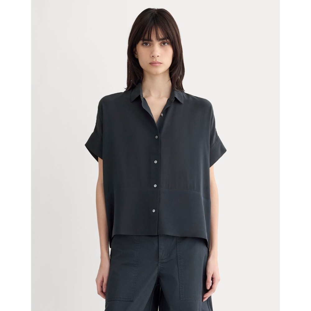 Everlane The Boxy Shirt Washable Silk Size 2 Charcoal Black